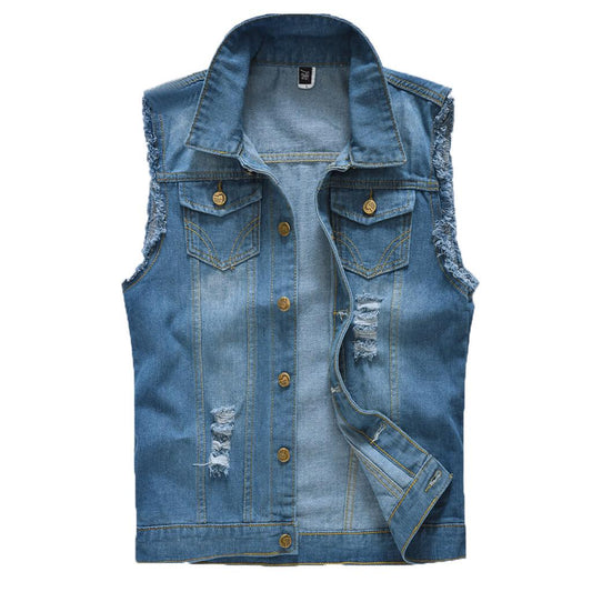 Ezra Sportmens New Fashion Denim Vest Casual Cowboy Jacket In Shoulder Blouse