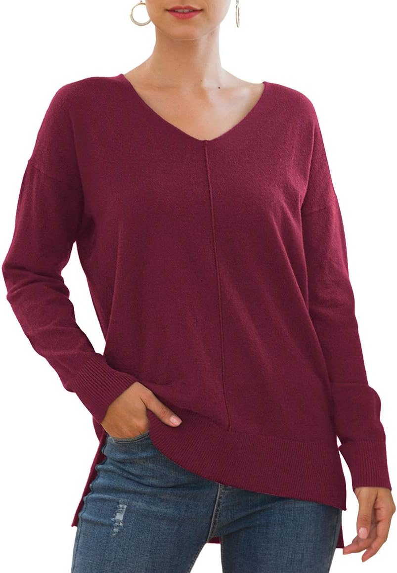 Jouica Womens Casual Lightweight V Neck Batwing Sleeve Knit Top Loose Pullover Sweater