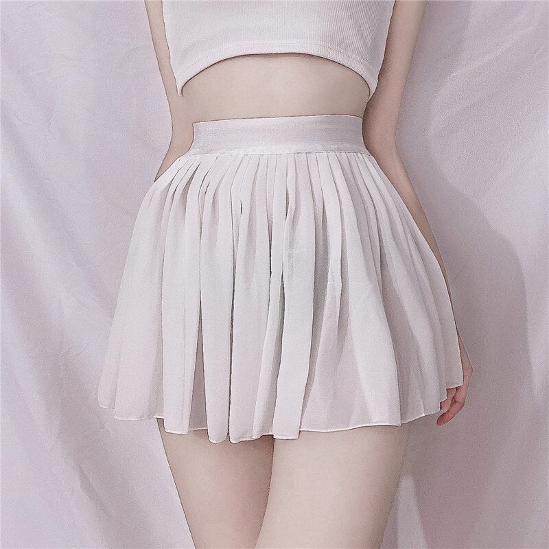 Sexy Chiffon Pleated Skirt Soft And Elegant Transparent Nightclub Party Mini Skirt Womens High Waist Sexy Perspective Skirt