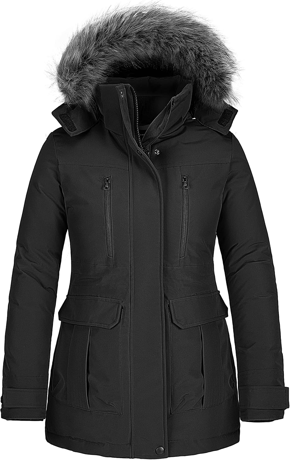 Womens Warm Winter Coat Thicken Padded Puffer Jacket Snow Parka With Removable Hood