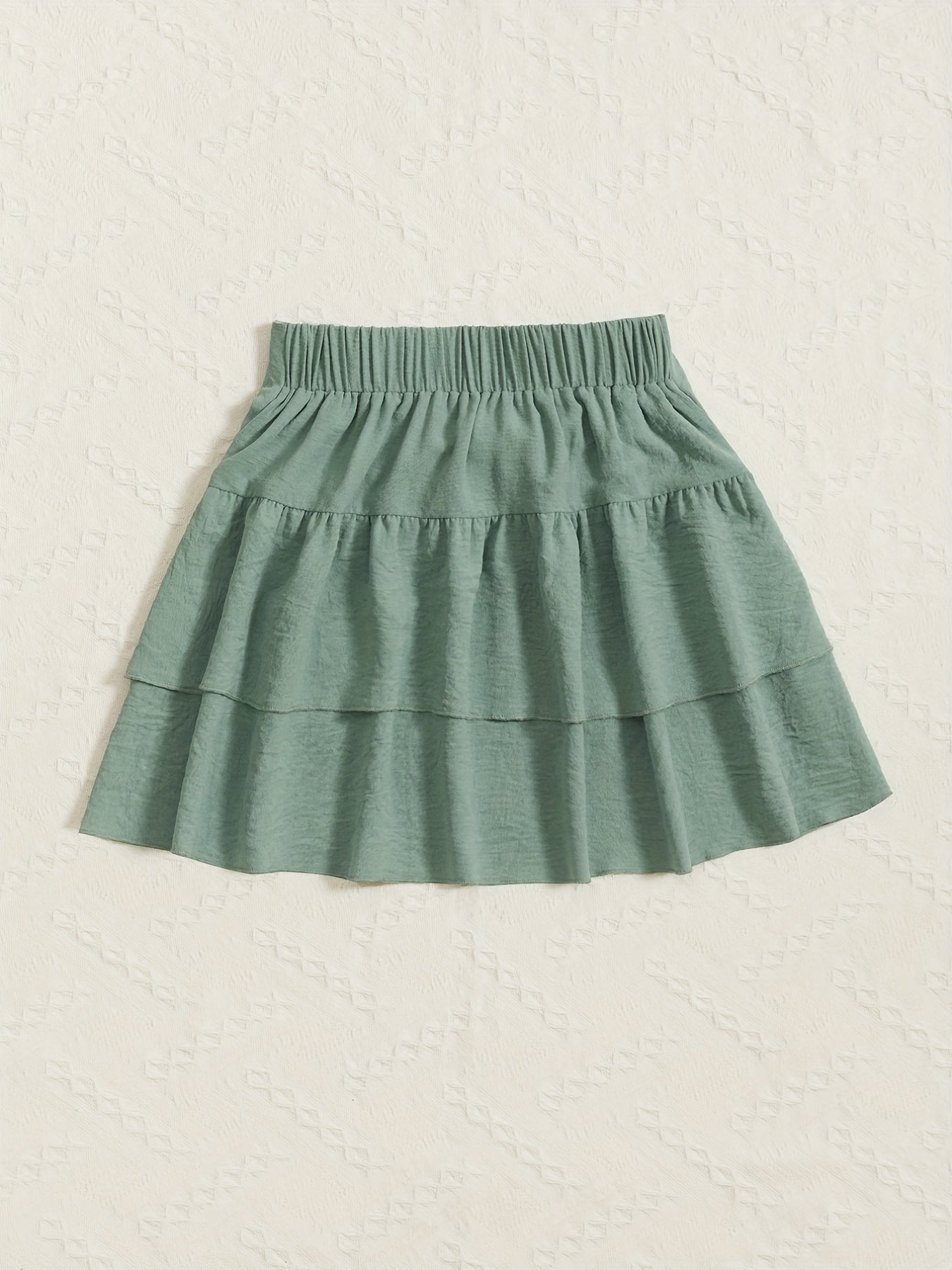 Girls Solid Color Lace-up Layered Casual Skirt Elastic Waist Cake Skirt