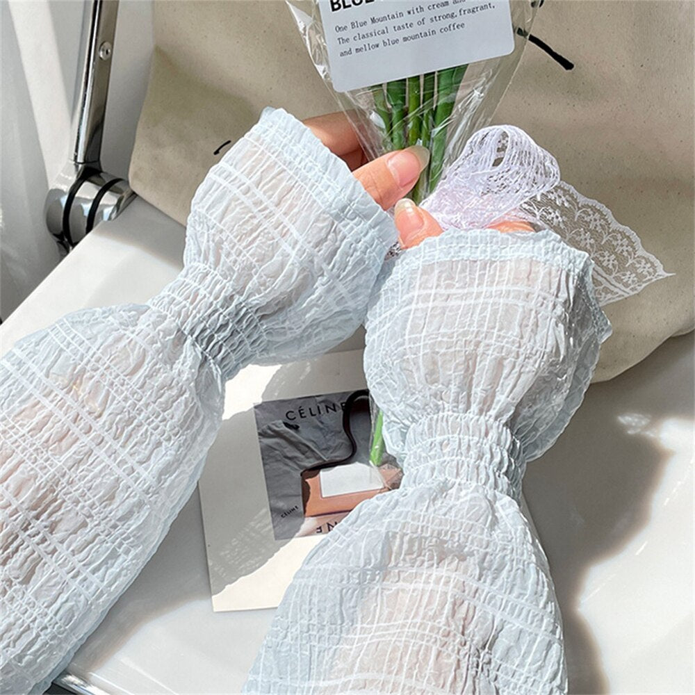 Summer Long Fingerless Gloves Women Sun Protection Sleeves Gloves Lace Mesh Driving Arm Sleeve Sunscreen Uv Breathable Mittens