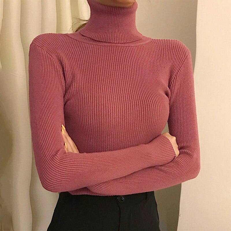 New Winter Sweater Womens Long Sleeve Top Autumn Pullover Fashion Woman Jumpers Korean Style Comfortable Turtleneck Knitwear