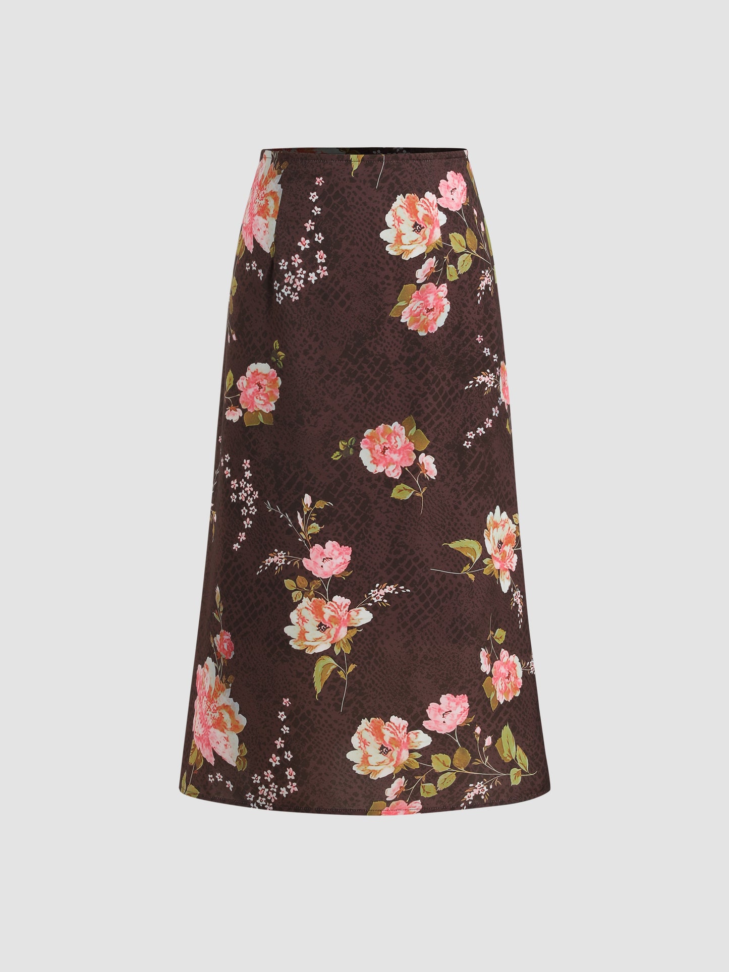 Mid Rise Floral Zipper Midi Skirt