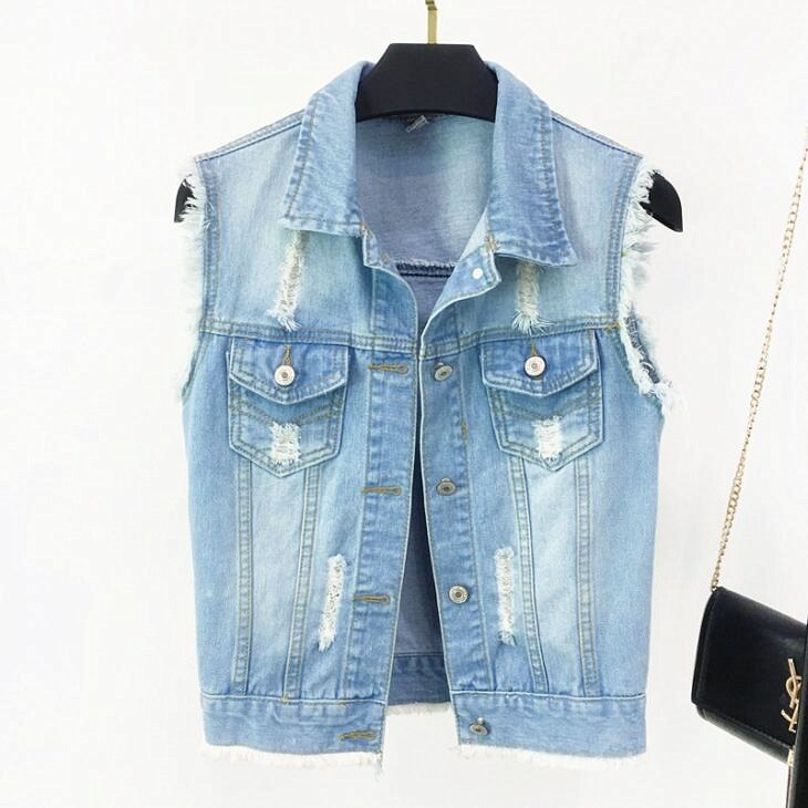 Women Vest Spring Summer Sleeveless Big Size Womens Jeans Denim Vest Tops For Woman Clothing Female Jacket Coat Denim Jacket