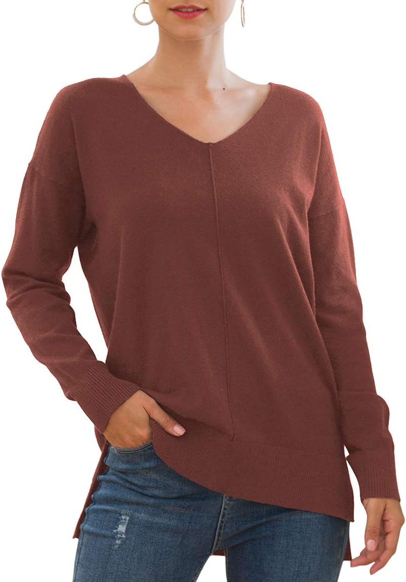 Jouica Womens Casual Lightweight V Neck Batwing Sleeve Knit Top Loose Pullover Sweater