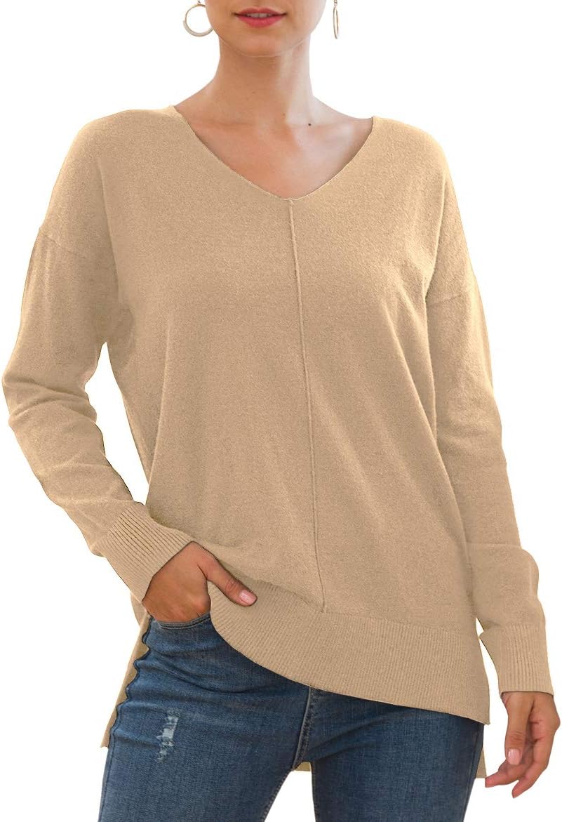 Jouica Womens Casual Lightweight V Neck Batwing Sleeve Knit Top Loose Pullover Sweater