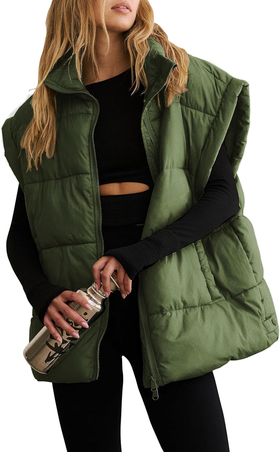 Womens Winter Crop Puffer Vest Lightweight Warm Flysleeve Stand Collar Padded Puffy Jackets Coats With Pockets