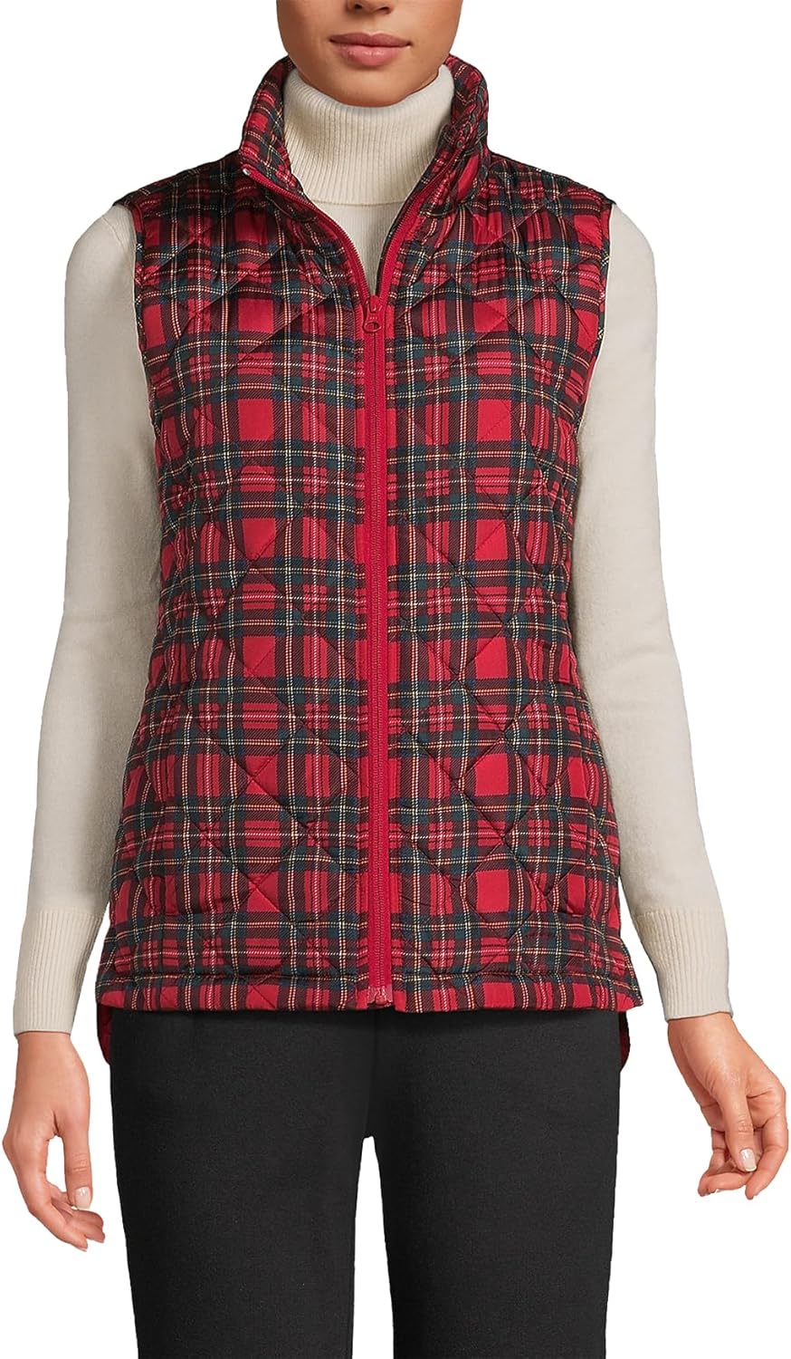 Lifeshe Womens Christmas Plaid Quilted Vest Stand Collar Zip Up Puffer Vest Sleeveless Jacket Coats With Pocket