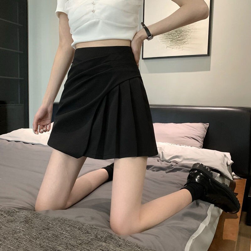 Ani Kang |ma Mayusfashion Folds Mini Skirts For Women Korean High Waist Asymmetrical White A-line Skirt Woman 2024 Summer Back Zipper Short Skirt