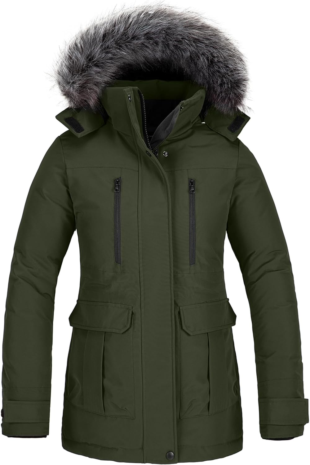 Womens Warm Winter Coat Thicken Padded Puffer Jacket Snow Parka With Removable Hood