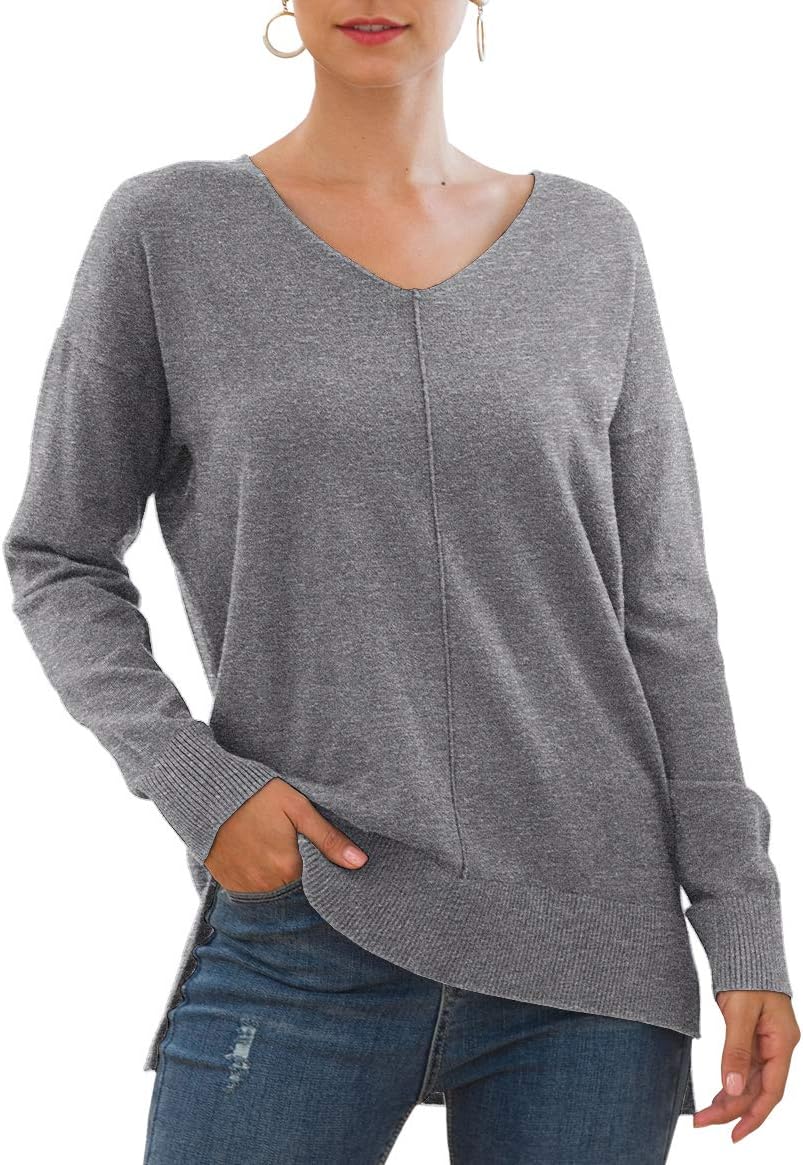 Jouica Womens Casual Lightweight V Neck Batwing Sleeve Knit Top Loose Pullover Sweater