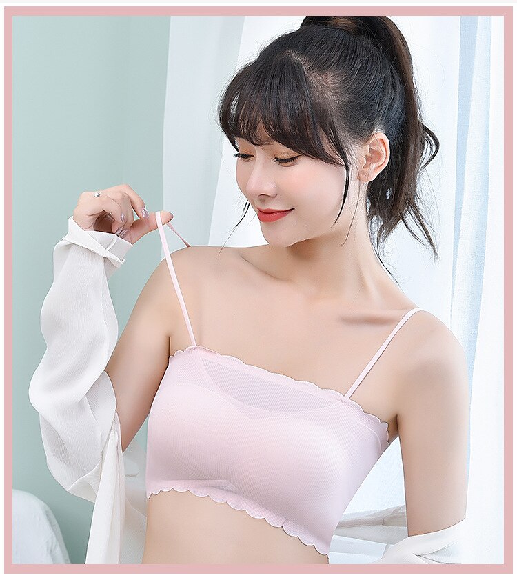 New Fashion Summer Ice Silk Bras Crop Top Women Push Up Lingerie Seamless Word Sling Female Tube Top Bralette Top Tanks