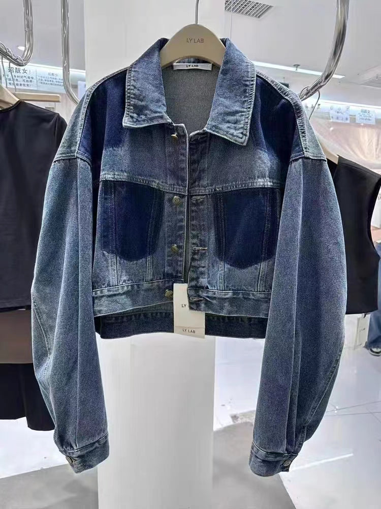 European Goods Loose Personality Short Denim Jacket For Women 2024 Early Autumn New Trendy Western Style Color Matching Top Casual Korean Style