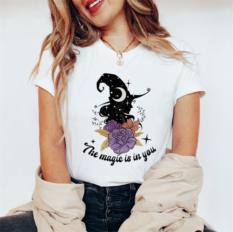 2024 New 90s Halloween White Loose Fashion Casual Plus Size T Shirt Clothes Womens T Shirts Women Cartoon Print Graphic T Shir