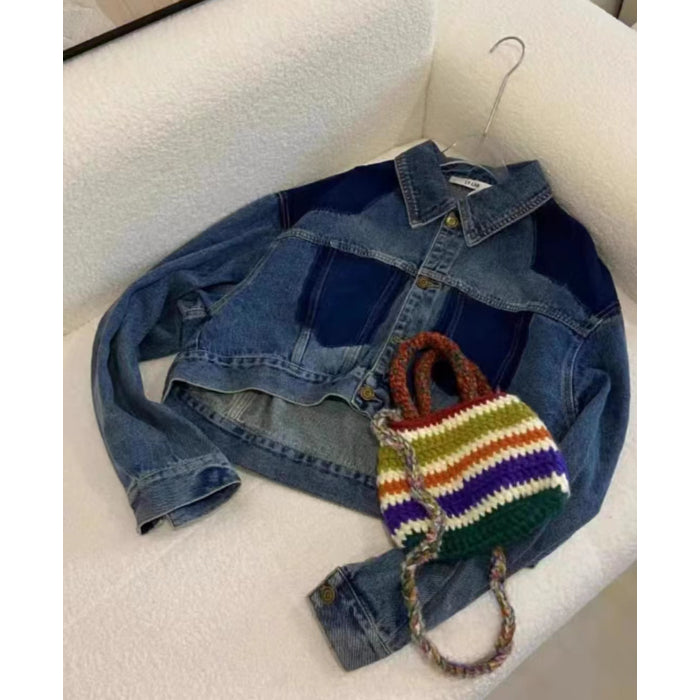 European Goods Loose Personality Short Denim Jacket For Women 2024 Early Autumn New Trendy Western Style Color Matching Top Casual Korean Style