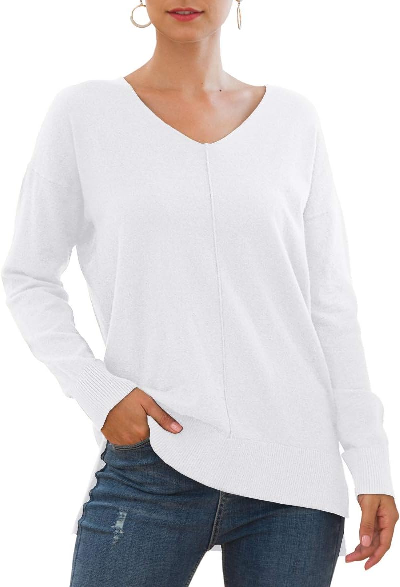 Jouica Womens Casual Lightweight V Neck Batwing Sleeve Knit Top Loose Pullover Sweater