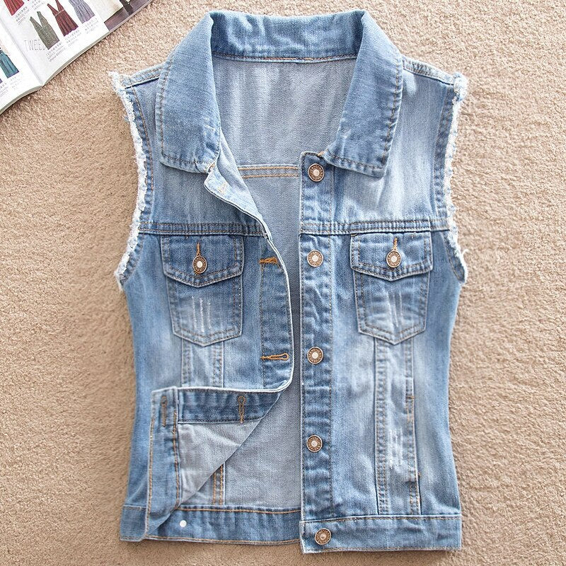 Women Vest Spring Summer Sleeveless Big Size Womens Jeans Denim Vest Tops For Woman Clothing Female Jacket Coat Denim Jacket