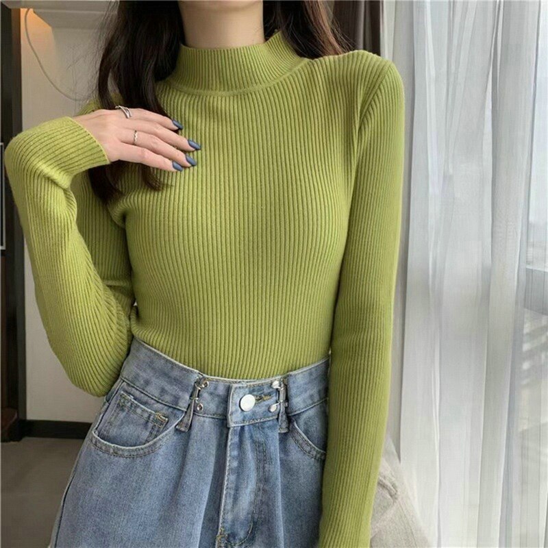 New Winter Sweater Womens Long Sleeve Top Autumn Pullover Fashion Woman Jumpers Korean Style Comfortable Turtleneck Knitwear