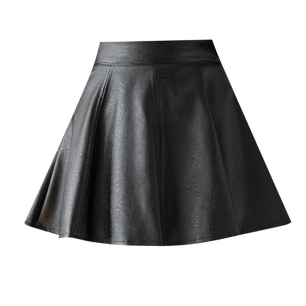 Ani Kang |women Fashion Fashion High Waist Zipper Black Skirts Pu Leather Mini Short Pleated Casual Solid A-line Skirt Female Streetwear