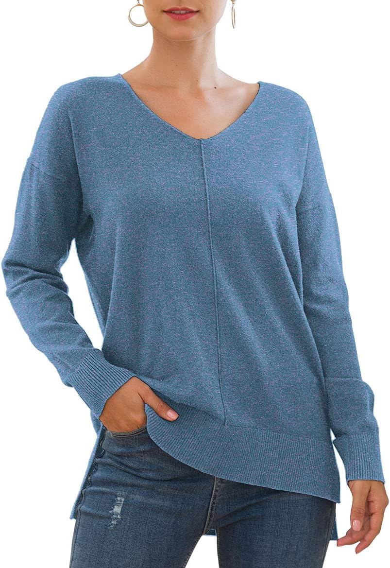 Jouica Womens Casual Lightweight V Neck Batwing Sleeve Knit Top Loose Pullover Sweater