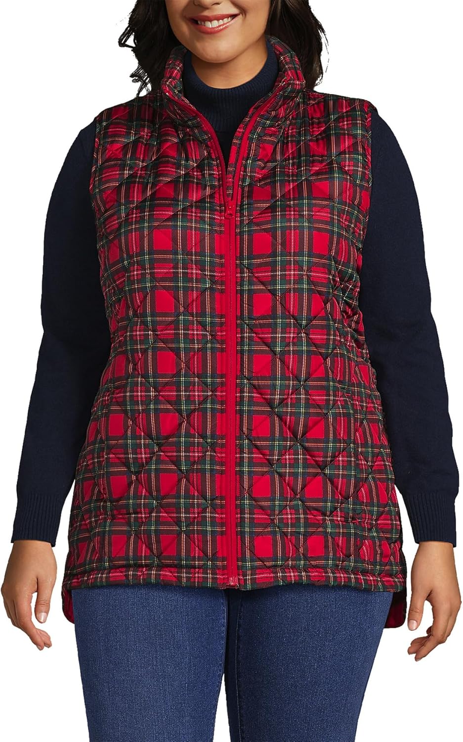 Lifeshe Womens Christmas Plaid Quilted Vest Stand Collar Zip Up Puffer Vest Sleeveless Jacket Coats With Pocket