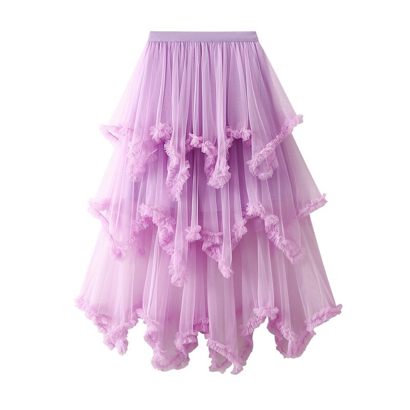 Ani Kang |irregular Tulle Skirt Long Maxi Cake Skirt High Waist Maxi Skirts Solid Party Fairy Ball Gown Tutu Skirt Women Blue Red Orange