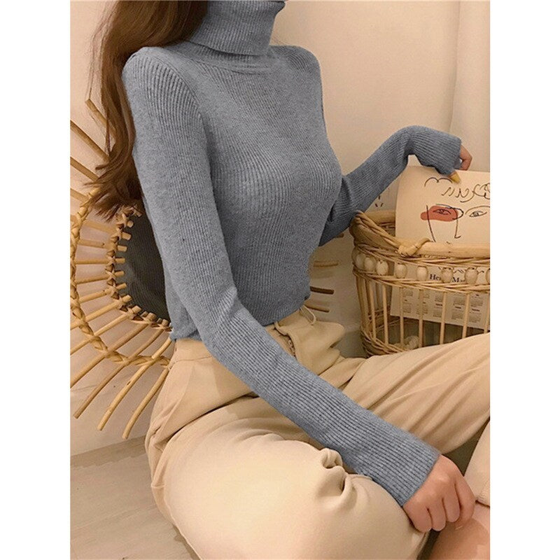 New Winter Sweater Womens Long Sleeve Top Autumn Pullover Fashion Woman Jumpers Korean Style Comfortable Turtleneck Knitwear