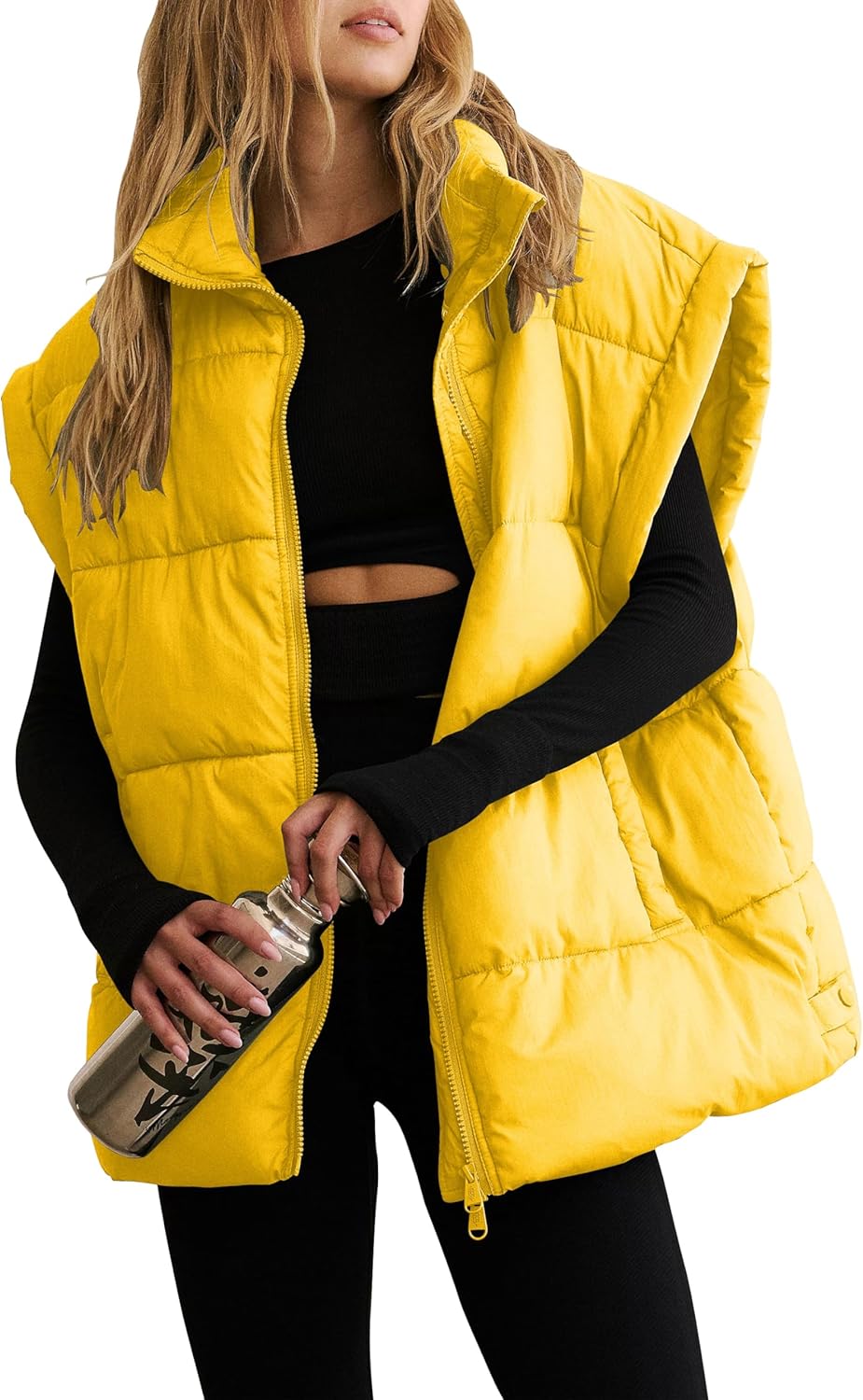 Womens Winter Crop Puffer Vest Lightweight Warm Flysleeve Stand Collar Padded Puffy Jackets Coats With Pockets