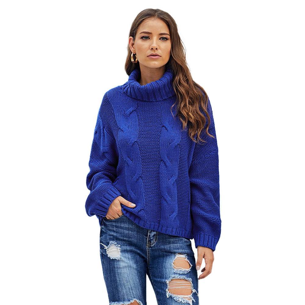 Autumn Winter Solid Color Long Sleeve Knitted High Neck Cotton Top For Women