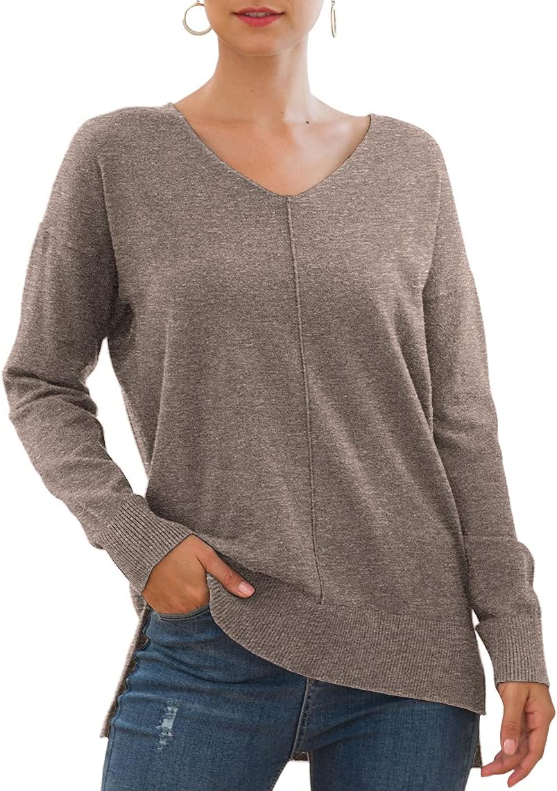 Jouica Womens Casual Lightweight V Neck Batwing Sleeve Knit Top Loose Pullover Sweater