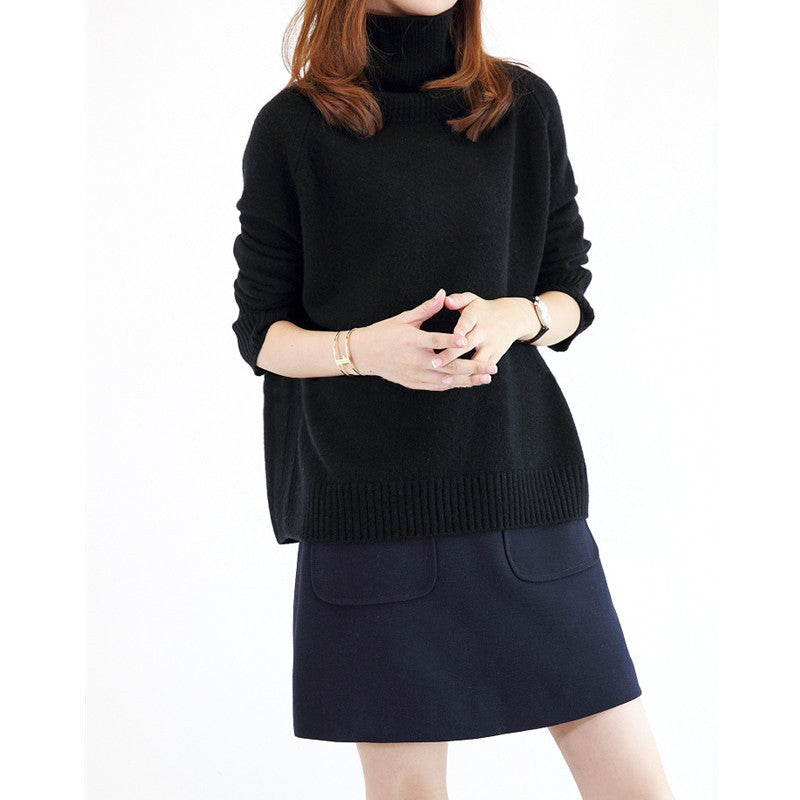 Womens High Neck Lazy Loose Slim Pullover Sweater