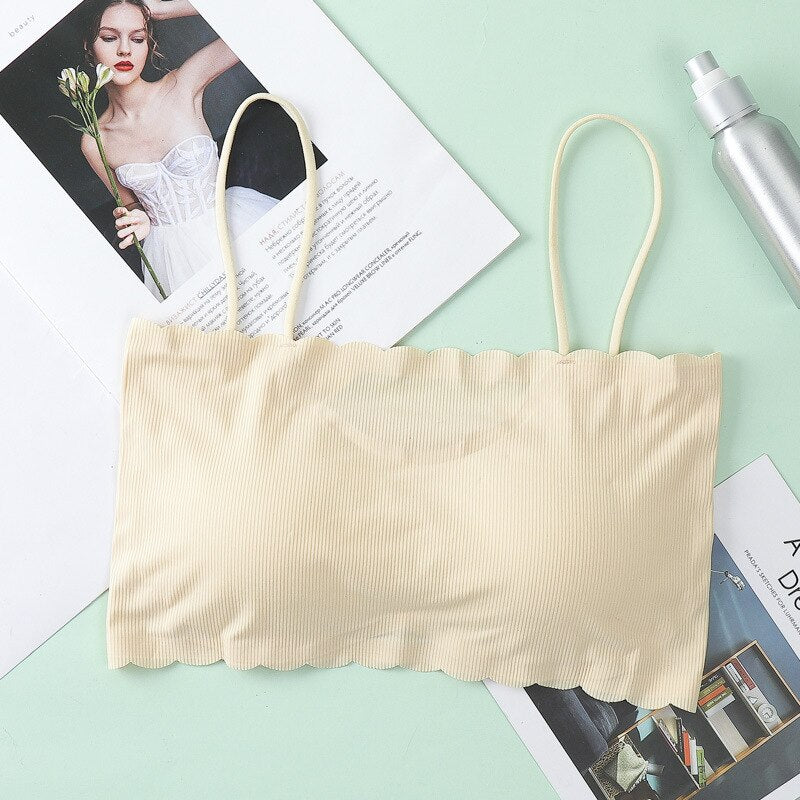 New Fashion Summer Ice Silk Bras Crop Top Women Push Up Lingerie Seamless Word Sling Female Tube Top Bralette Top Tanks