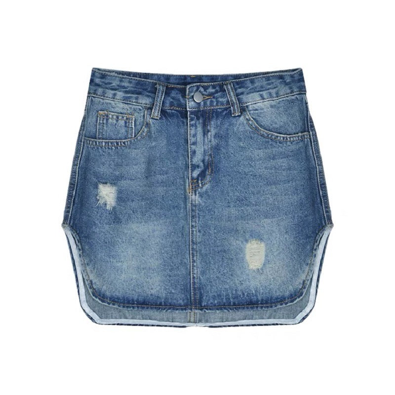 Womens High Waist Slim Retro Denim Skirt