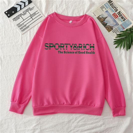 Sporty Rich Print Casual Round Neck Cotton Sweater