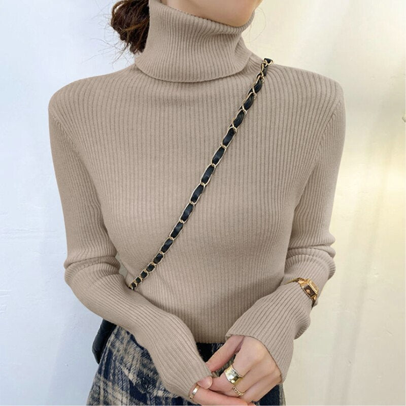 New Winter Sweater Womens Long Sleeve Top Autumn Pullover Fashion Woman Jumpers Korean Style Comfortable Turtleneck Knitwear